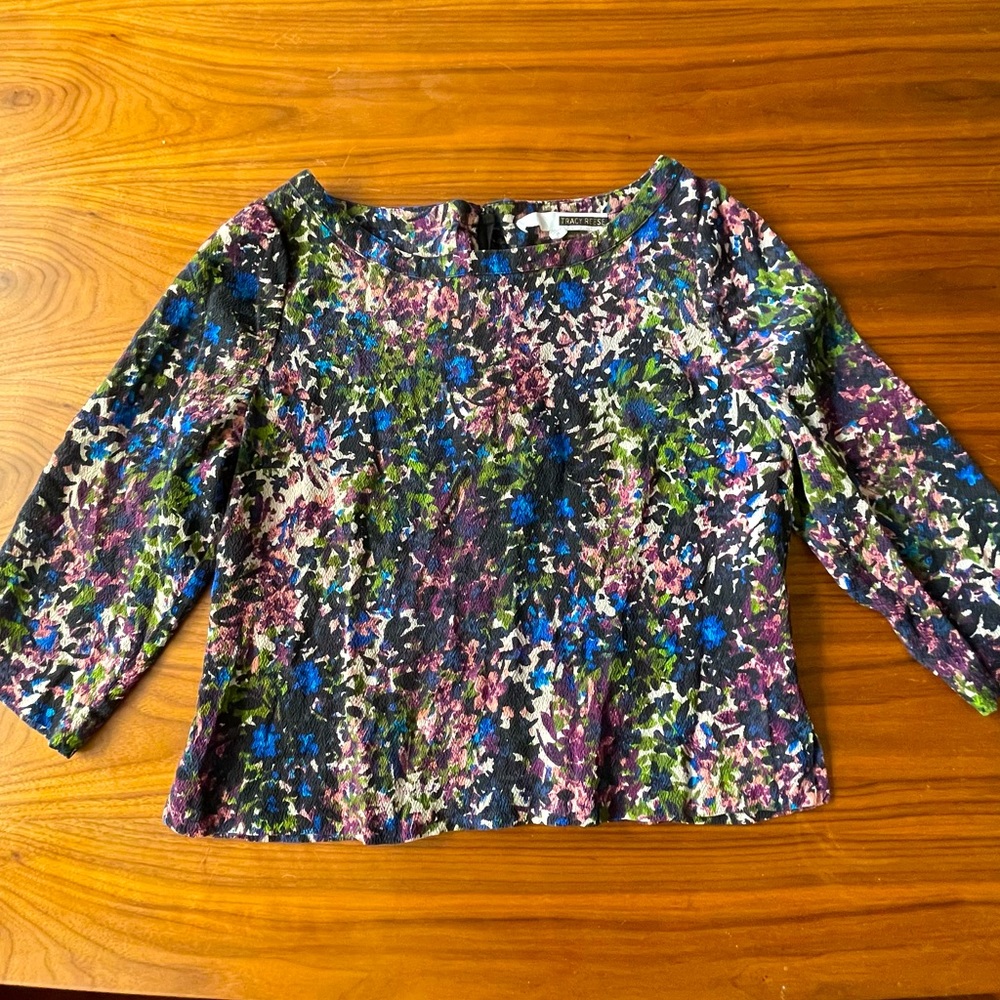 Tracy Reese cropped floral silk blouse size M